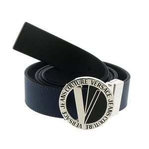 Versace Jeans Couture Black/Silver V-Emblem Round Buckle Mens Belt